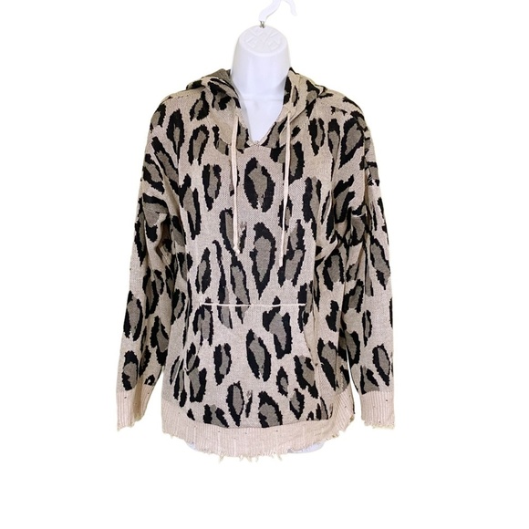 Fate Wool Blend Hoodie Sweater Liza Leopard Distressed Pull Over‎ - Picture 8 of 10